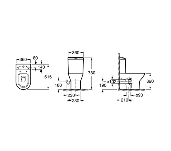 Roca Nexo Compact Close Coupled White WC Pan With Cistern 615mm - 342642000 3 Roca Nexo Compact Close Coupled White WC Pan With Cistern 615mm - 342642000 - Image 3