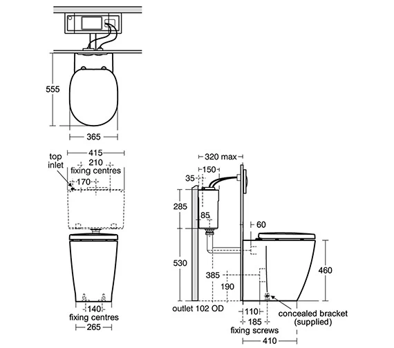 Ideal Standard Concept Freedom White Raised Height Back-To-Wall WC Pan 555mm 3 Ideal Standard Concept Freedom White Raised Height Back-To-Wall WC Pan 555mm - Image 3