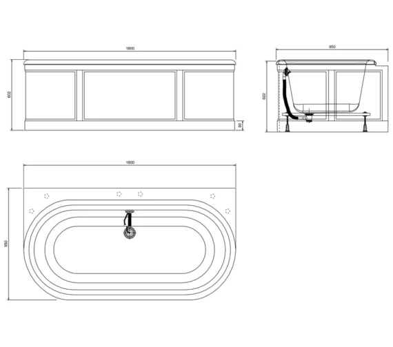 Burlington London 1800 X 950mm Back-To-Wall Bath With Curved Surround 2 Burlington London 1800 X 950mm Back-To-Wall Bath With Curved Surround - Image 2