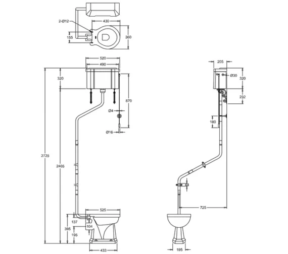 Burlington White High-Level WC Pan With Cistern And Angled Flush Pipe Kit 2 Burlington White High-Level WC Pan With Cistern And Angled Flush Pipe Kit - Image 2