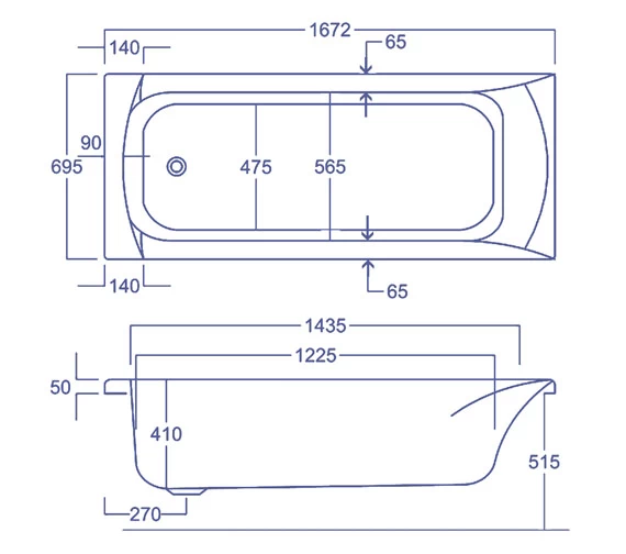 Carron Delta White Acrylic Single Ended Strong Bath - 5mm - 1675 X 700mm 2 Carron Delta White Acrylic Single Ended Strong Bath - 5mm - 1675 X 700mm - Image 2