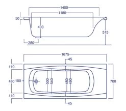 Carron Imperial Single Ended Twin Grip White Acrylic Bath 5mm - 1675 X 700mm