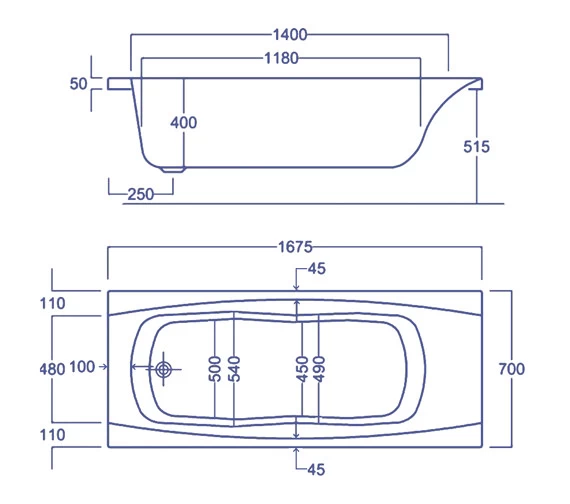 Carron Imperial Single Ended Twin Grip White Acrylic Bath 5mm - 1675 X 700mm 1 Carron Imperial Single Ended Twin Grip White Acrylic Bath 5mm - 1675 X 700mm