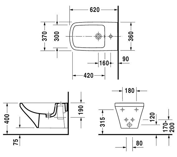 Duravit DuraStyle 370 X 620mm 1 Tap Hole Wall Mounted Bidet 2 Duravit DuraStyle 370 X 620mm 1 Tap Hole Wall Mounted Bidet - Image 2