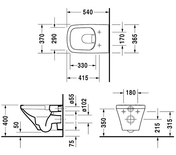 Duravit DuraStyle 370 X 540mm Wall Mounted Washdown Rimless Toilet 2 Duravit DuraStyle 370 X 540mm Wall Mounted Washdown Rimless Toilet - Image 2