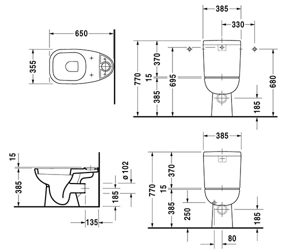 Duravit D-Code 650mm Close Coupled Toilet With Horizontal Outlet 2 Duravit D-Code 650mm Close Coupled Toilet With Horizontal Outlet - Image 2