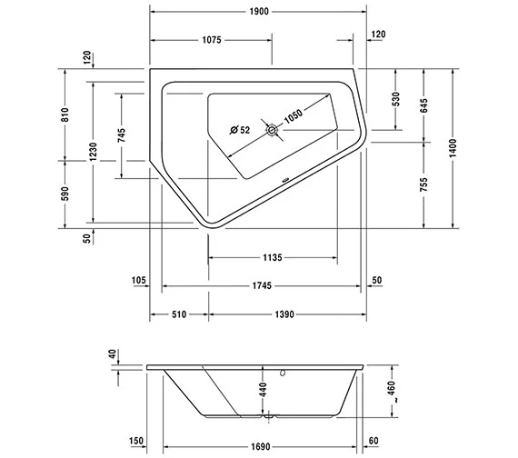 Duravit Paiova 1900mm X 1400mm Right-Left 5 Corner Built In Bath With Frame 5 Duravit Paiova 1900mm X 1400mm Right-Left 5 Corner Built In Bath With Frame - Image 5