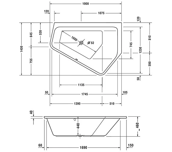 Duravit Paiova 1900mm X 1400mm Right-Left 5 Corner Built In Bath With Frame 2 Duravit Paiova 1900mm X 1400mm Right-Left 5 Corner Built In Bath With Frame - Image 2