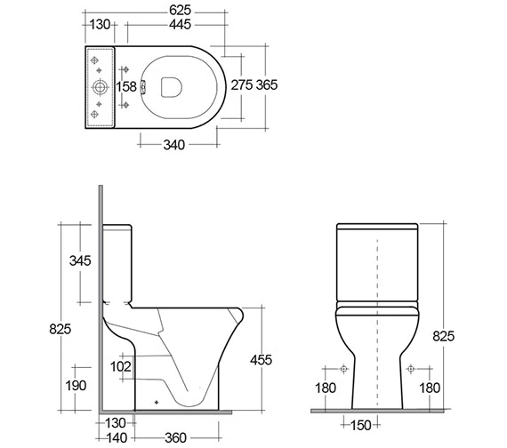 RAK Compact Deluxe 45cm High Rimless Close Coupled Full Access White WC Without Seat 2 RAK Compact Deluxe 45cm High Rimless Close Coupled Full Access White WC Without Seat - Image 2