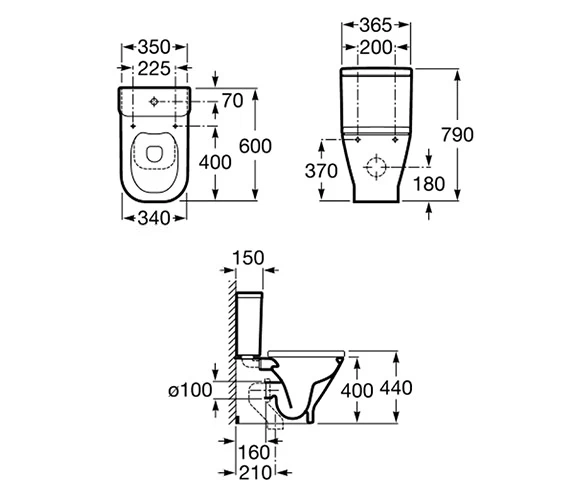 Roca The Gap White Close Coupled Rimless WC Pan - No Cutout For Isolation Valve 2 Roca The Gap White Close Coupled Rimless WC Pan - No Cutout For Isolation Valve - Image 2