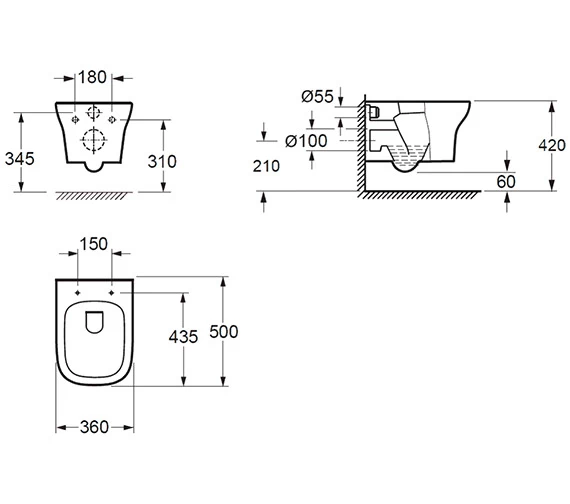 IMEX Grace Rimless Wall Hung White WC Bowl And Soft Close Seat 500mm 3 IMEX Grace Rimless Wall Hung White WC Bowl And Soft Close Seat 500mm - Image 3