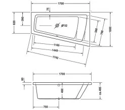Duravit Paiova 1700mm X 1000mm Right-Left Backrest Slope Bath With Frame