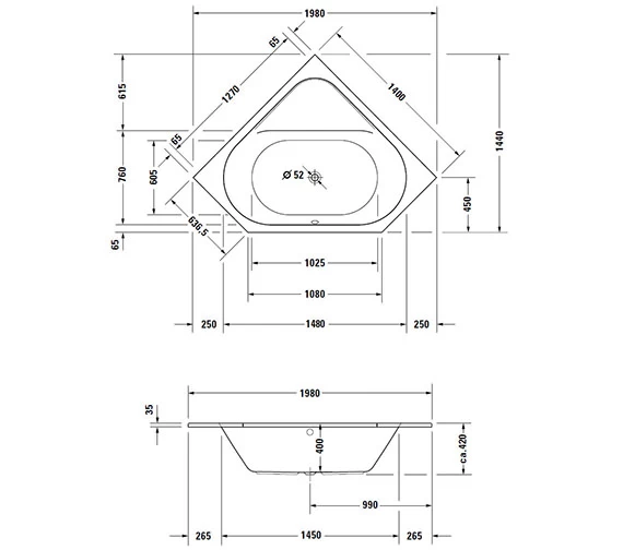 Duravit D-Code 1400 X 1400mm Built-In Corner Bathtub With Support Feet 1 Duravit D-Code 1400 X 1400mm Built-In Corner Bathtub With Support Feet