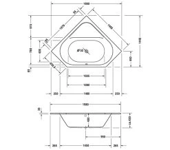 Duravit D-Code 1400 X 1400mm Built-In Corner Bathtub Without Feet