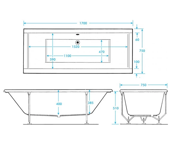 Trojan Elite 1700 X 750mm Double Ended Bath White 3 Trojan Elite 1700 X 750mm Double Ended Bath White - Image 3