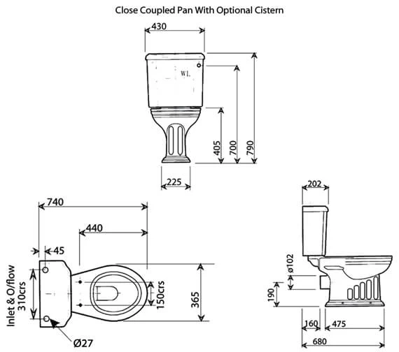Silverdale Belgravia 430 X 740mm Close Coupled Pan 2 Silverdale Belgravia 430 X 740mm Close Coupled Pan - Image 2