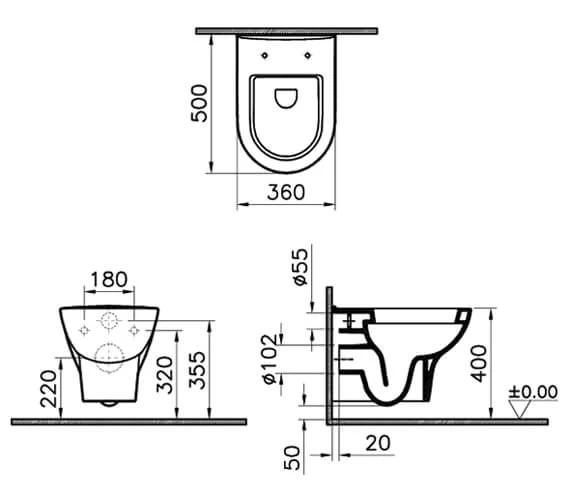VitrA Zentrum 500mm White Wall Hung WC Pan And Seat 3 VitrA Zentrum 500mm White Wall Hung WC Pan And Seat - Image 3