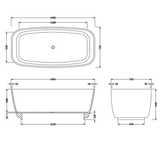 Hudson Reed Bella 1495 X 720mm Freestanding Bath White 2 Hudson Reed Bella 1495 X 720mm Freestanding Bath White - Image 2