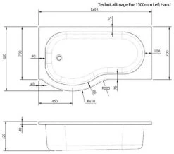 Nuie P-Shaped Shower Bath White