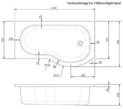 Nuie P-Shaped 1500mm Right Hand White Shower Bath - Ex Display