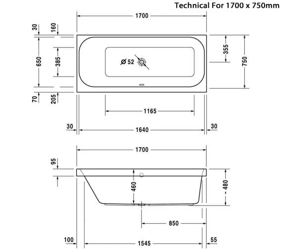 Duravit Happy D2 Built-In Bath With One Backrest Slope Without Frame 5 Duravit Happy D2 Built-In Bath With One Backrest Slope Without Frame - Image 5