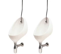 Twyford Clifton Pair Of White Urinal Set With Exposed Flush Pipe And Cistern