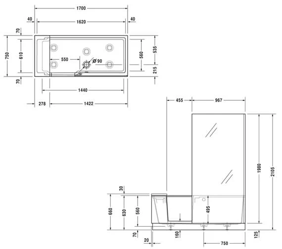 Duravit 1700 X 750mm Shower Bath 2 Duravit 1700 X 750mm Shower Bath - Image 2