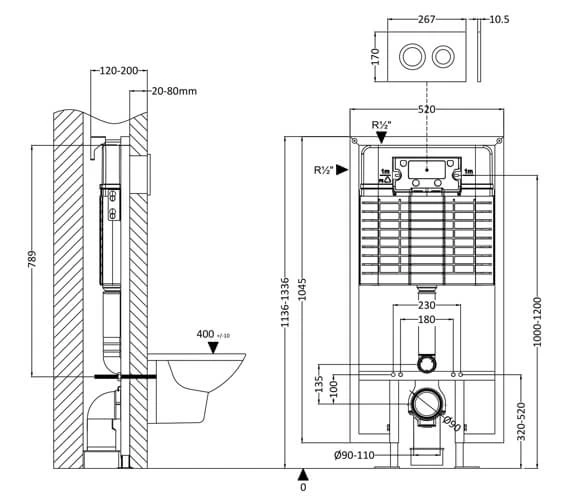 Hudson Reed Wall Hung WC Frame With Dual Flush Cistern And Flush Plate 2 Hudson Reed Wall Hung WC Frame With Dual Flush Cistern And Flush Plate - Image 2