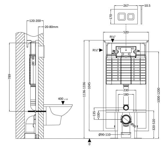 Hudson Reed Wall Hung WC Frame With Dual Flush Cistern And Flush Plate 4 Hudson Reed Wall Hung WC Frame With Dual Flush Cistern And Flush Plate - Image 4