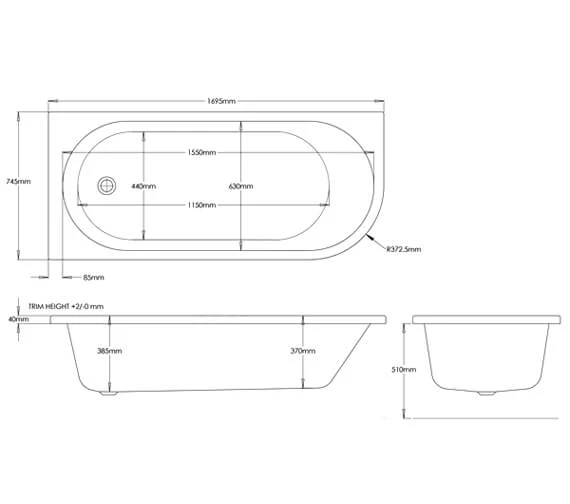 Essential Pimlico Single Ended Bath Left Hand 1700 X 750mm 1 Essential Pimlico Single Ended Bath Left Hand 1700 X 750mm