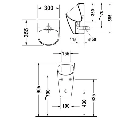 Duravit Me-By-Starck 300mm X 355mm Dry Urinal 2 Duravit Me-By-Starck 300mm X 355mm Dry Urinal - Image 2