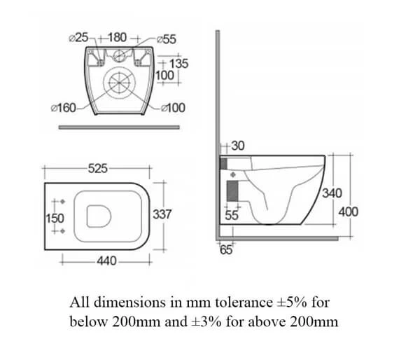 RAK Metropolitan Wall Hung WC Pan With Soft-Close Seat White - 525mm Projection 2 RAK Metropolitan Wall Hung WC Pan With Soft-Close Seat White - 525mm Projection - Image 2