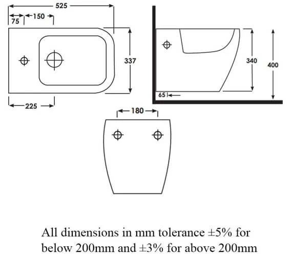 RAK Metropolitan 1 Tap Hole Wall Hung Bidet 525mm Projection 3 RAK Metropolitan 1 Tap Hole Wall Hung Bidet 525mm Projection - Image 3