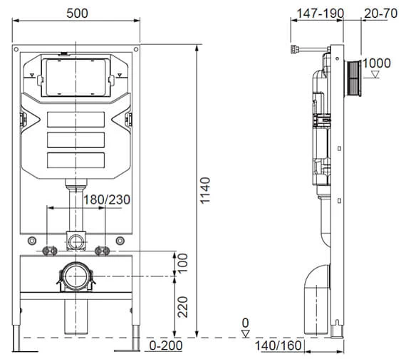 Crosswater 500mm Wide WC Support Frame With Dual Flush Cistern 6 Crosswater 500mm Wide WC Support Frame With Dual Flush Cistern - Image 6