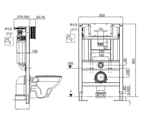 RAK Top/Front Flush Concealed Cistern And Frame For Wall Hung Pans - Frame Height 82cm 2 RAK Top/Front Flush Concealed Cistern And Frame For Wall Hung Pans - Frame Height 82cm - Image 2