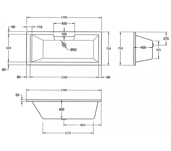 Aqua Legend Square Single Ended Standard White Bath - Sizes Available 6 Aqua Legend Square Single Ended Standard White Bath - Sizes Available - Image 6