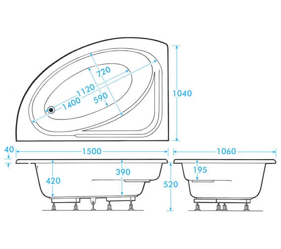 Aqua Orlah 1500 X 1040mm Offset Corner Acrylic Bath - Available In Different Variants 2 Aqua Orlah 1500 X 1040mm Offset Corner Acrylic Bath - Available In Different Variants - Image 2