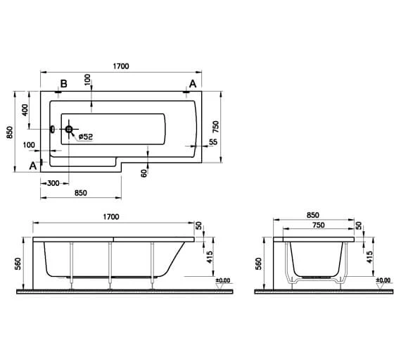 VitrA Neon 1700 X 850mm L Shaped Left Hand White Shower Bath 2 VitrA Neon 1700 X 850mm L Shaped Left Hand White Shower Bath - Image 2