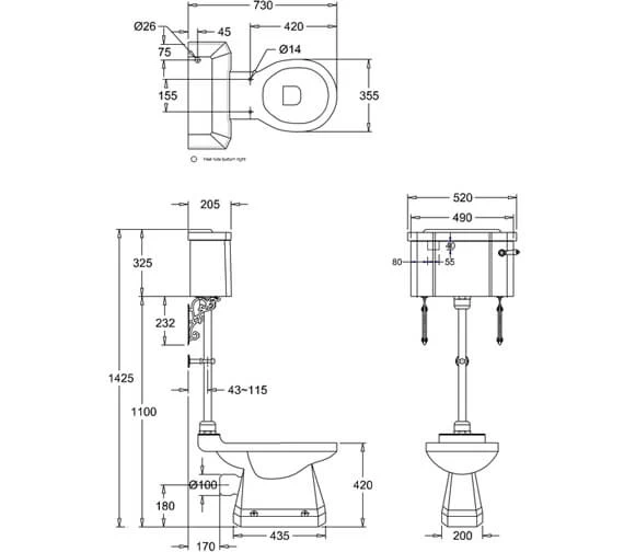 Burlington Medium Level WC With White Ceramic Lever 2 Burlington Medium Level WC With White Ceramic Lever - Image 2