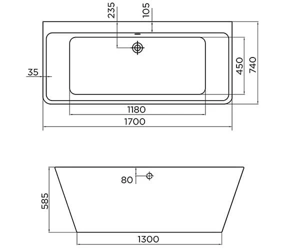 April Eppleby White 1700 X 750mm Back-To-Wall Contemporary Freestanding Bath 2 April Eppleby White 1700 X 750mm Back-To-Wall Contemporary Freestanding Bath - Image 2