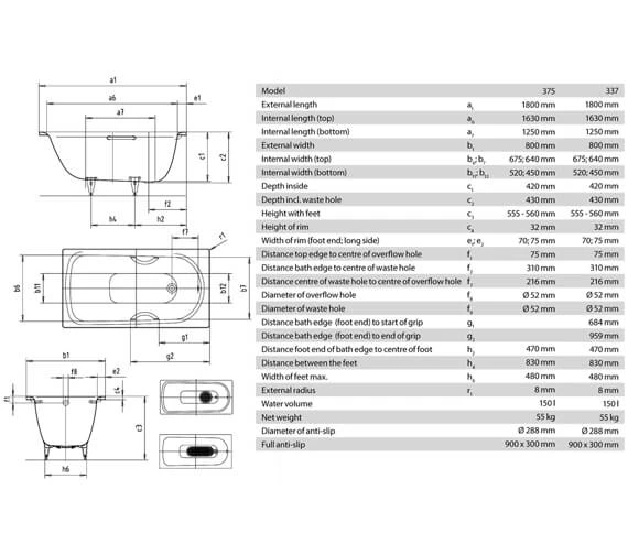 Kaldewei Advantage Saniform Plus 1800 X 800mm Single Ended Steel Bath White 2 Kaldewei Advantage Saniform Plus 1800 X 800mm Single Ended Steel Bath White - Image 2