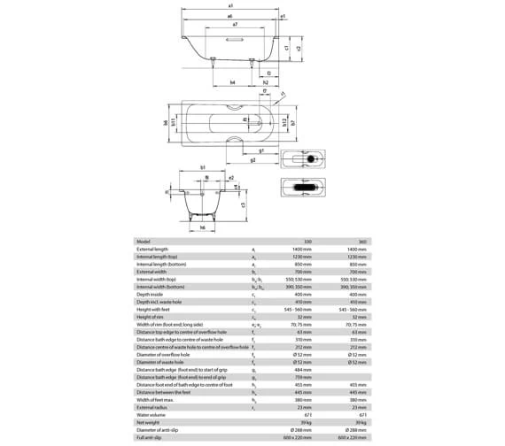 Kaldewei Advantage Saniform Plus 1400mm Single Ended Steel Bath White 1 Kaldewei Advantage Saniform Plus 1400mm Single Ended Steel Bath White