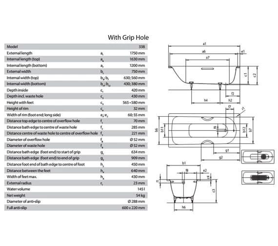 Kaldewei Advantage Saniform 1750 X 750mm Single Ended Steel Bath White 3 Kaldewei Advantage Saniform 1750 X 750mm Single Ended Steel Bath White - Image 3