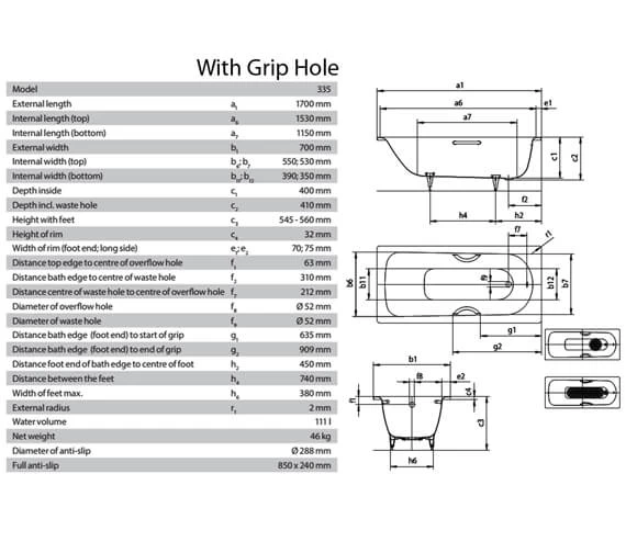 Kaldewei Advantage Saniform Plus 1700 X 700mm Single Ended Steel Bath White 3 Kaldewei Advantage Saniform Plus 1700 X 700mm Single Ended Steel Bath White - Image 3