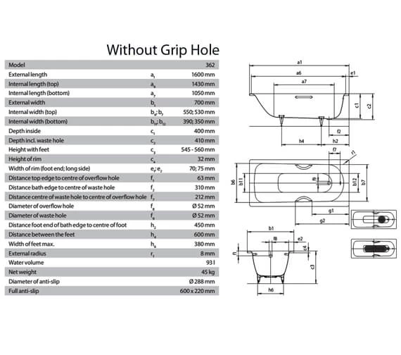 Kaldewei Advantage Saniform Plus 1600 X 700mm Single Ended Steel Bath White 2 Kaldewei Advantage Saniform Plus 1600 X 700mm Single Ended Steel Bath White - Image 2