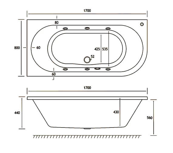 Joseph Miles Biscay Beauforte Reinforced Bath With 6 Jet Whirlpool 1700 X 800mm 3 Joseph Miles Biscay Beauforte Reinforced Bath With 6 Jet Whirlpool 1700 X 800mm - Image 3