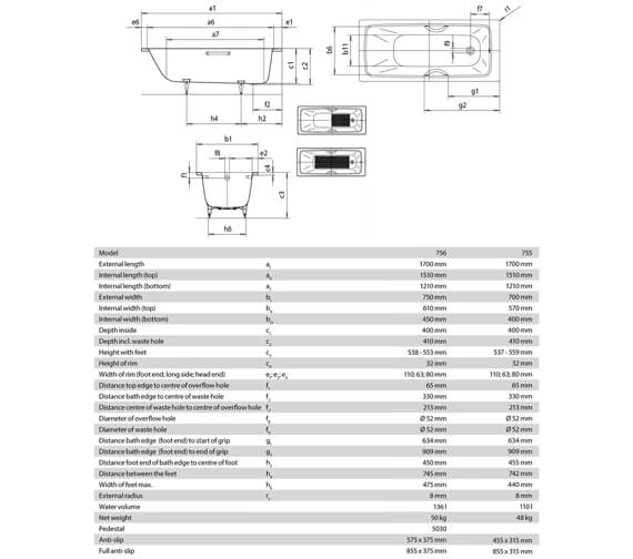 Kaldewei Advantage Cayono 1700mm Single Ended Steel Bath White 2 Kaldewei Advantage Cayono 1700mm Single Ended Steel Bath White - Image 2