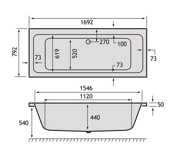 Carron Quantum Duo Double Ended White Acrylic Bath 5mm - 1700 X 800mm 3 Carron Quantum Duo Double Ended White Acrylic Bath 5mm - 1700 X 800mm - Image 3