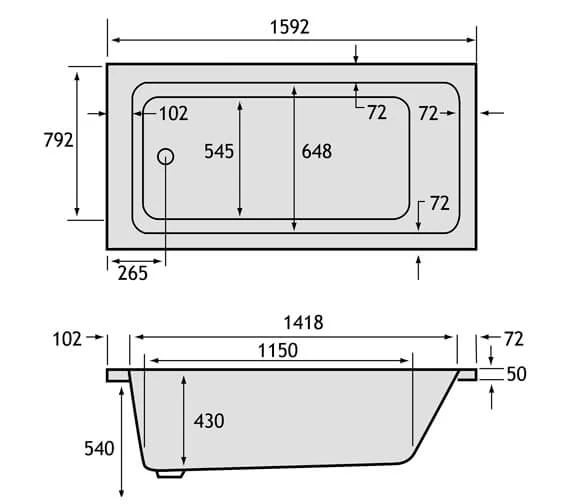 Carron Quantum White Single Ended Acrylic Bath 1600 X 800mm 2 Carron Quantum White Single Ended Acrylic Bath 1600 X 800mm - Image 2