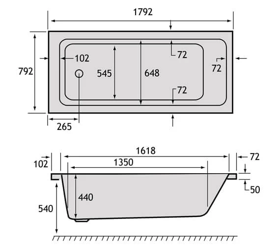 Carron Quantum Single Ended White Acrylic Bath 5mm - 1800 X 800mm 2 Carron Quantum Single Ended White Acrylic Bath 5mm - 1800 X 800mm - Image 2